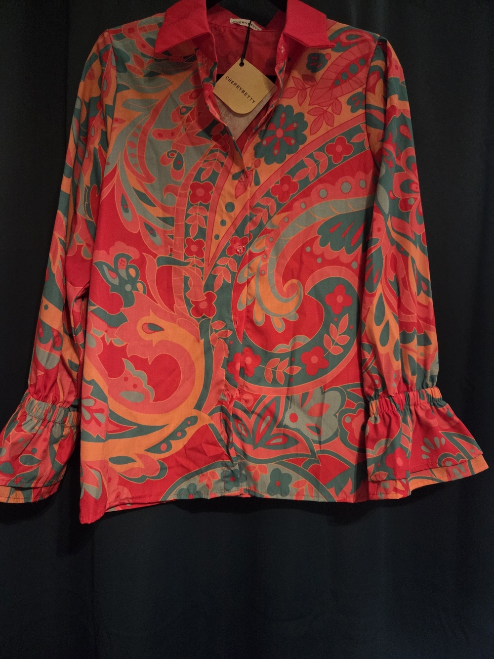 CHERRYBETTY Colorful Paisley Button-Up Blouse - Red / Multicolor